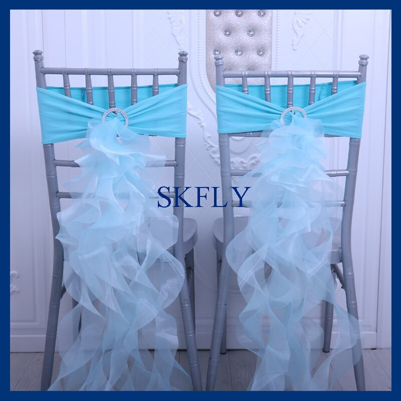 CH098V SKFLY 6db/ tétel csodálatos szép színű tiffanykék spandex pánt és göndör fűzfa organza székszárny