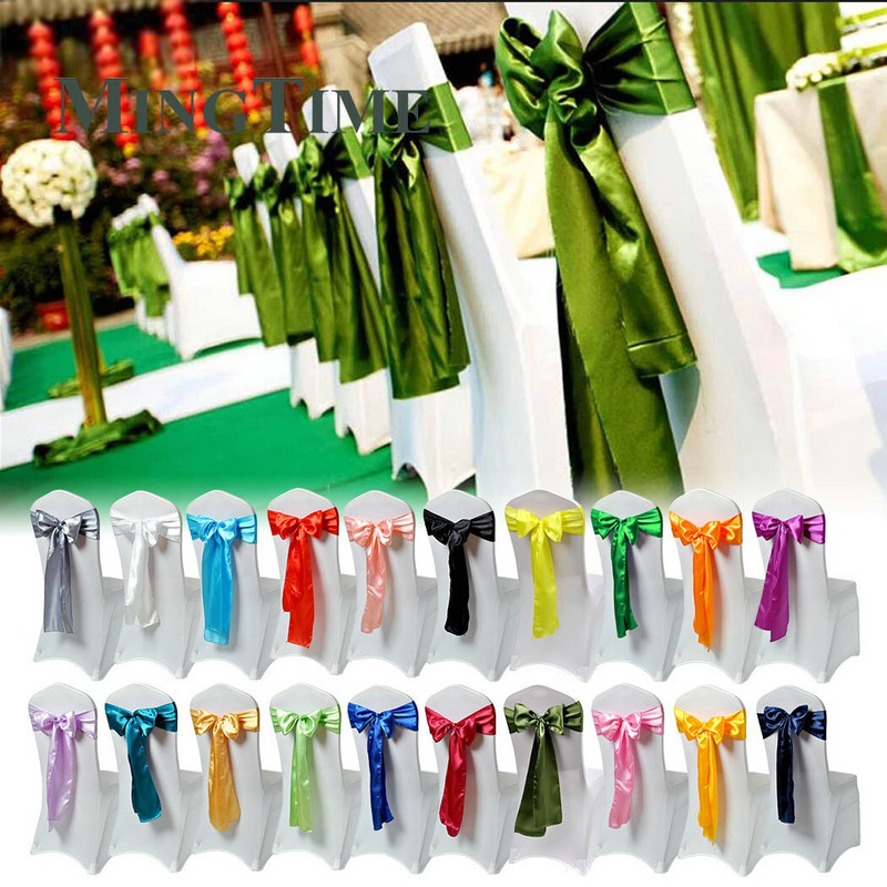 25 bucăți de scaun din satin curea cu fundă cu fundă, 275 cm, pentru petrecere de nuntă, pentru banchet, cu fluture, artizanat, decorare din țesătură din aur