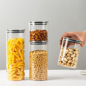 Didelio borosilikatinio stiklo sandarus prieskonių indelis su dangteliu virtuvės maisto inde Skaidrus saldainių cukraus grūdų laikymo butelio kanistras