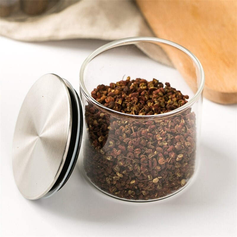 Didelio borosilikatinio stiklo sandarus prieskonių indelis su dangteliu virtuvės maisto inde Skaidrus saldainių cukraus grūdų laikymo butelio kanistras