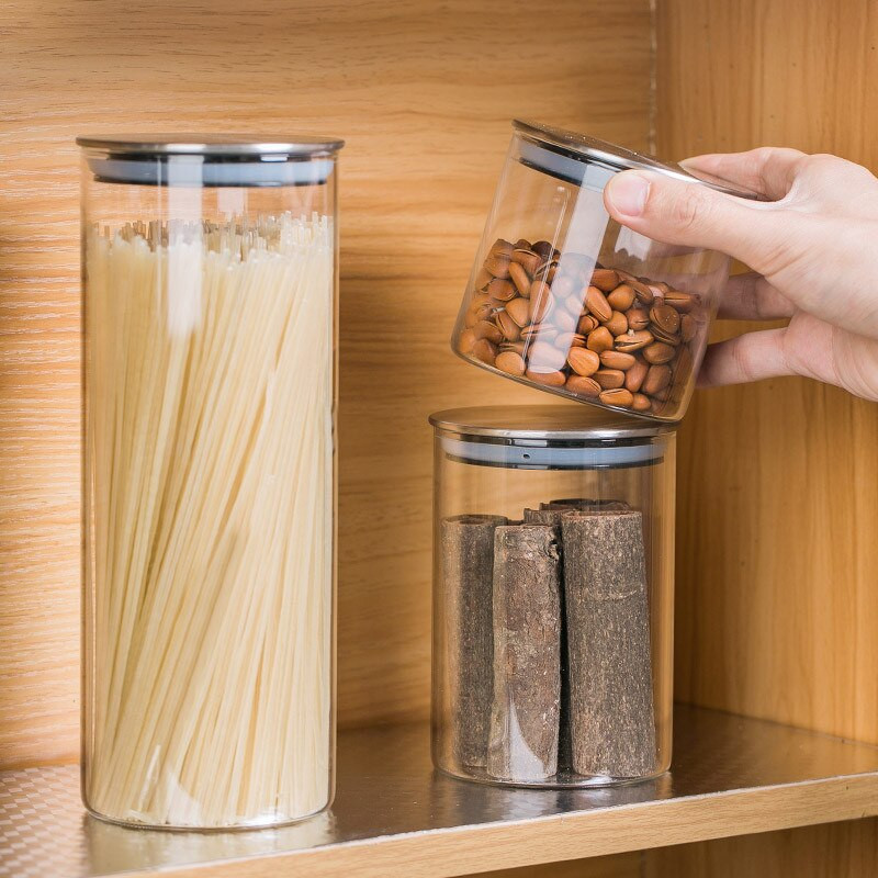 Didelio borosilikatinio stiklo sandarus prieskonių indelis su dangteliu virtuvės maisto inde Skaidrus saldainių cukraus grūdų laikymo butelio kanistras