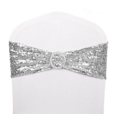 Pojas za stolac Dekoracija s kopčom Klizač Payette šljokice Srebrna zabava Banket događaji Lycra Spandex Navlaka za vjenčanu stolicu Rastezljiva