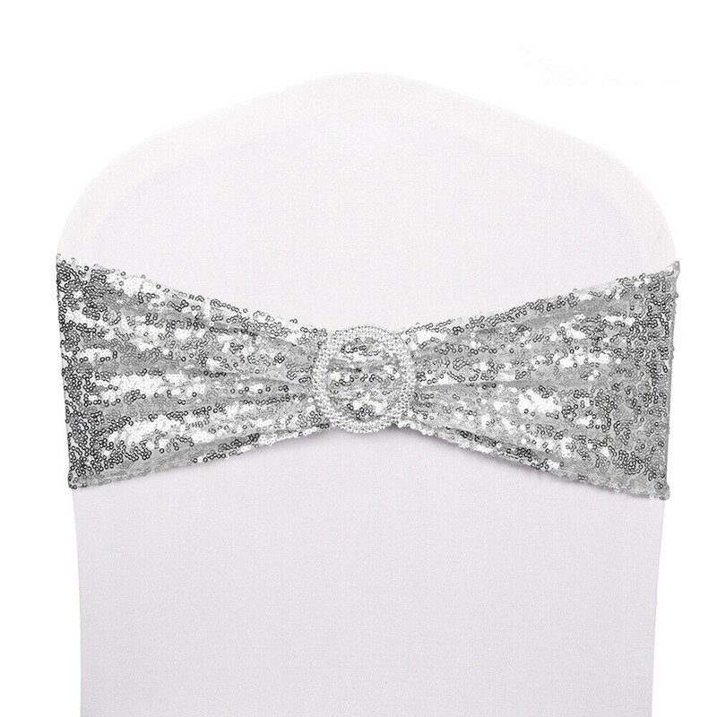 Pojas za stolac Dekoracija s kopčom Klizač Payette šljokice Srebrna zabava Banket događaji Lycra Spandex Navlaka za vjenčanu stolicu Rastezljiva