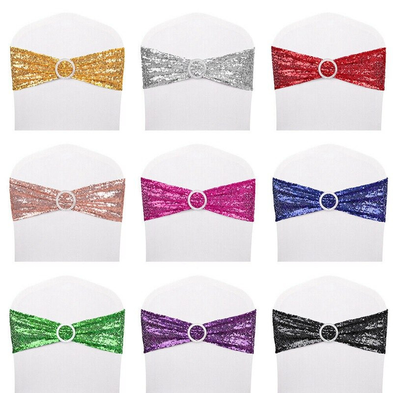 Pojas za stolac Dekoracija s kopčom Klizač Payette šljokice Srebrna zabava Banket događaji Lycra Spandex Navlaka za vjenčanu stolicu Rastezljiva