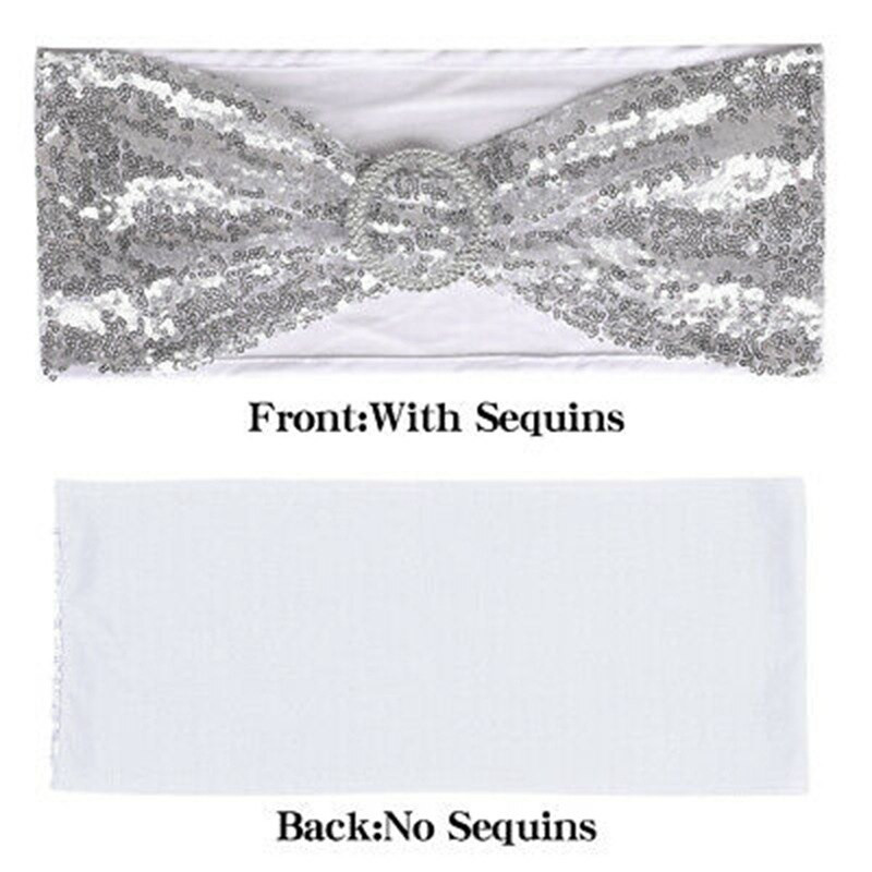 Pojas za stolac Dekoracija s kopčom Klizač Payette šljokice Srebrna zabava Banket događaji Lycra Spandex Navlaka za vjenčanu stolicu Rastezljiva