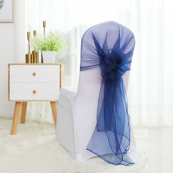 10τμχ/παρτίδα 65x275cm Πορτοκαλί Οργάντζα Κόμπος Διακόσμηση καρέκλας γάμου Διακοσμήσεις καρέκλας εκδηλώσεων με παπιγιόν Ζώνες καρέκλας Φύλλα Μπλε