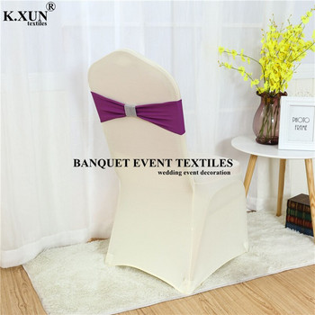 Висококачествена лента за столове от спандекс Лъка с мрежест пръстен за банкетно парти Декорация Събитие Сватбена еластична лента за столове от ликра