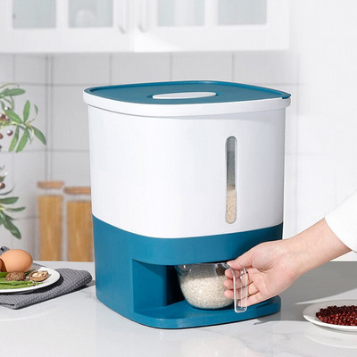 Moderný 10 kg skladovací kontajner na ryžu, veľký uzavretý dávkovač obilia, vlhkotesný úložný box do domácnosti s vekom, odmerka