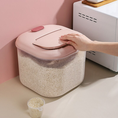 Moderný 10 kg skladovací kontajner na ryžu, veľký uzavretý dávkovač obilia, vlhkotesný úložný box do domácnosti s vekom, odmerka