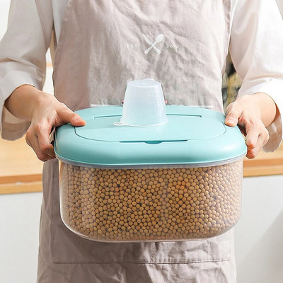 Moderný 10 kg skladovací kontajner na ryžu, veľký uzavretý dávkovač obilia, vlhkotesný úložný box do domácnosti s vekom, odmerka