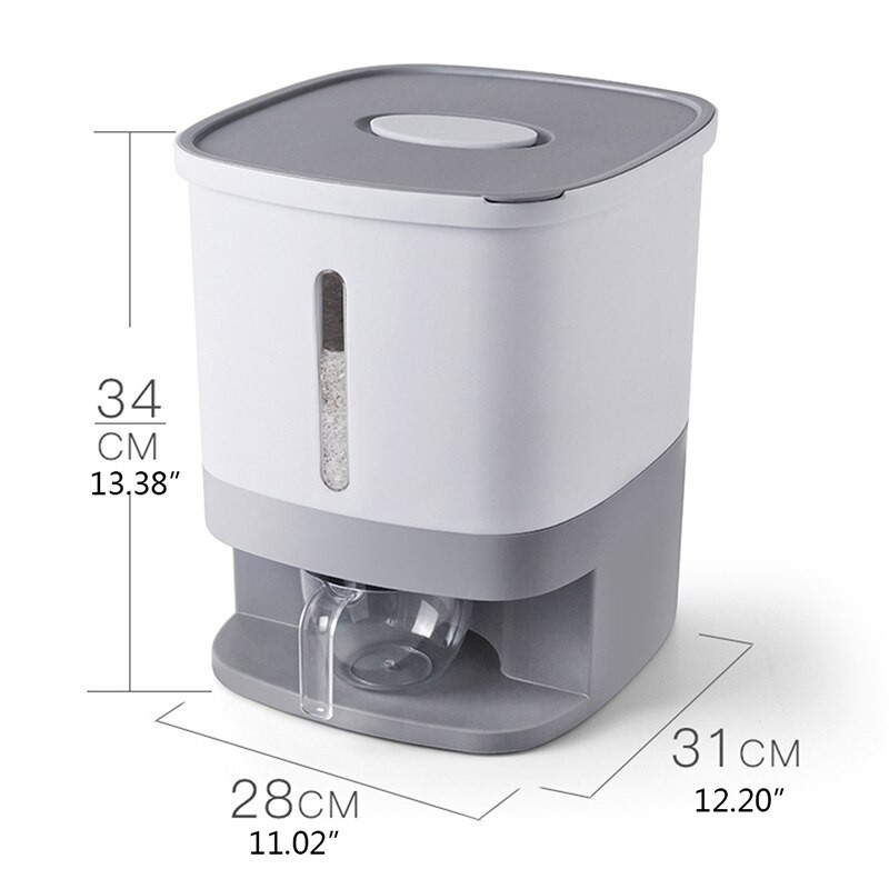 Moderný 10 kg skladovací kontajner na ryžu, veľký uzavretý dávkovač obilia, vlhkotesný úložný box do domácnosti s vekom, odmerka