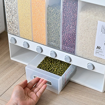 6 решетки Дозатор за суха храна Отделна кофа за ориз Дозатор за зърнени храни Влагоустойчиви автоматични стелажи Запечатани измервателни кутии за съхранение на храна