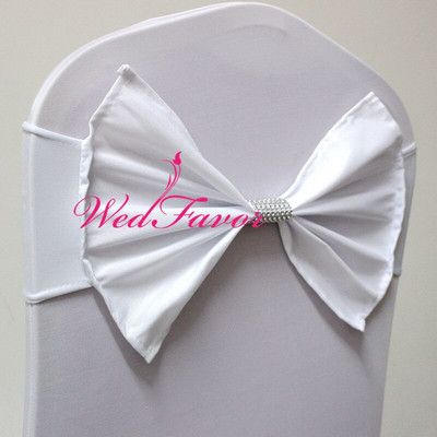 20db Spandex Lycra sztreccs szék pántok poliészter masnival és hálós gyémánt csattal szállodai esküvői party dekorációhoz