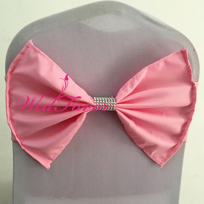 20db Spandex Lycra sztreccs szék pántok poliészter masnival és hálós gyémánt csattal szállodai esküvői party dekorációhoz