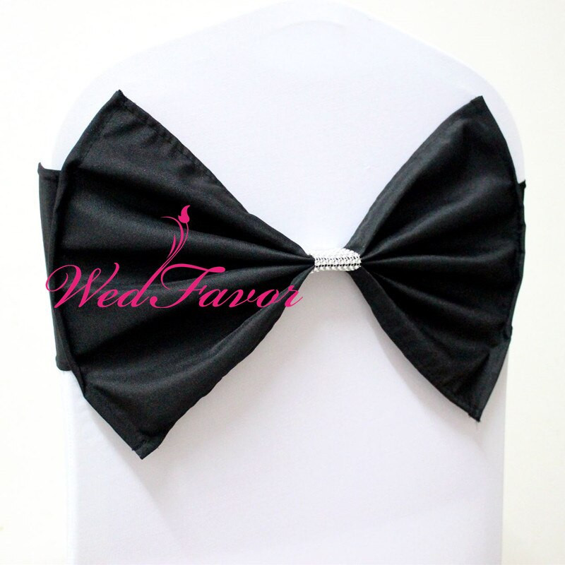 20db Spandex Lycra sztreccs szék pántok poliészter masnival és hálós gyémánt csattal szállodai esküvői party dekorációhoz