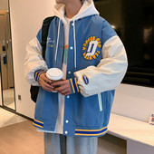 Geacă de baseball subțire cu nasturi și glugă