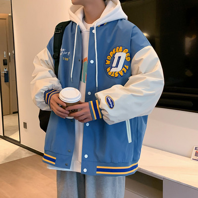 Geacă de baseball subțire cu nasturi și glugă