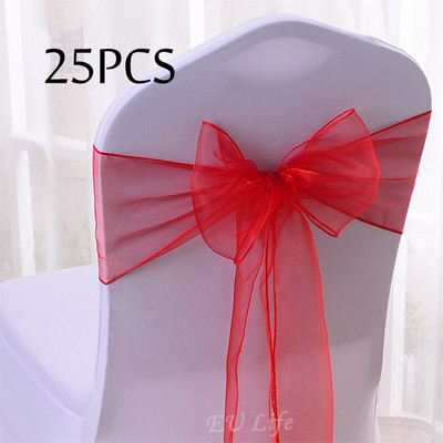 25 vienetų pakuotė Permatoma organza kėdžių juostos lankeliai kaklaraištis 18x275 cm Vestuvių vakarėlio renginio ceremonijos kėdės dekoravimo kėdė