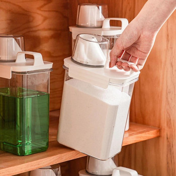 Херметична кутия за съхранение на перилен препарат за прах Прозрачен контейнер за прах за пране с мерителна чаша Многофункционален пластмасов буркан със зърнени храни