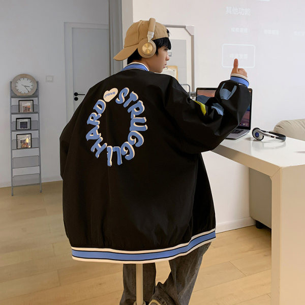 Férfi alkalmi dzseki hátul nyomtatással és gombos rögzítéssel