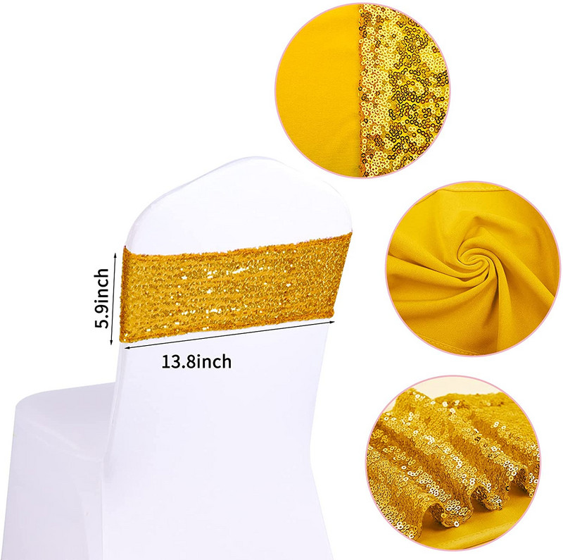 10/50 vnt. aukso blizgučiais varčios kėdės užvalkalas mazgas diržo lankelis renginiams banketui gimtadienio dekoras Vestuvių dekoras lauke satino juostelė