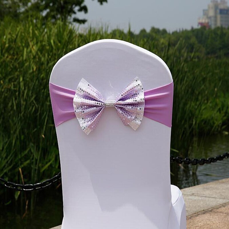 10 kom/lot već leptir mašna sa šljokicama za stolicu s elastičnom spandex trakom za svatove, rođendanske dekoracije