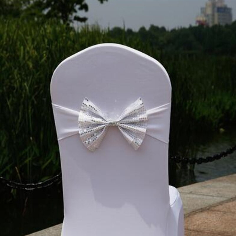 10 kom/lot već leptir mašna sa šljokicama za stolicu s elastičnom spandex trakom za svatove, rođendanske dekoracije