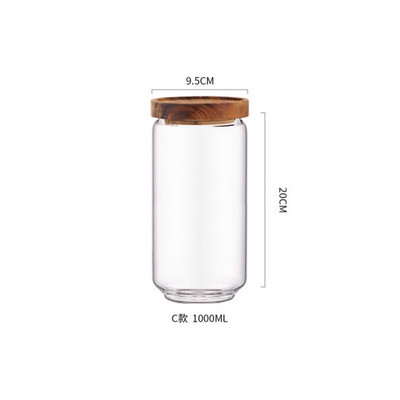 Drveni poklopac Stakleni hermetički kanister Kuhinjske boce za pohranu Staklenka Zatvorena posuda za hranu Čaj Zrna kave Zrnca Posude za staklenke slatkiša