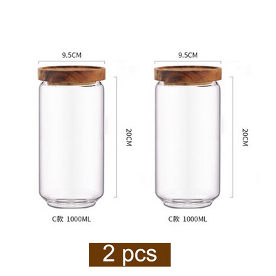 Drveni poklopac Stakleni hermetički kanister Kuhinjske boce za pohranu Staklenka Zatvorena posuda za hranu Čaj Zrna kave Zrnca Posude za staklenke slatkiša