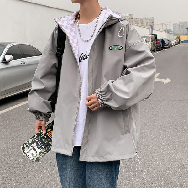 Jachetă casual pentru bărbați cu glugă cu două fețe