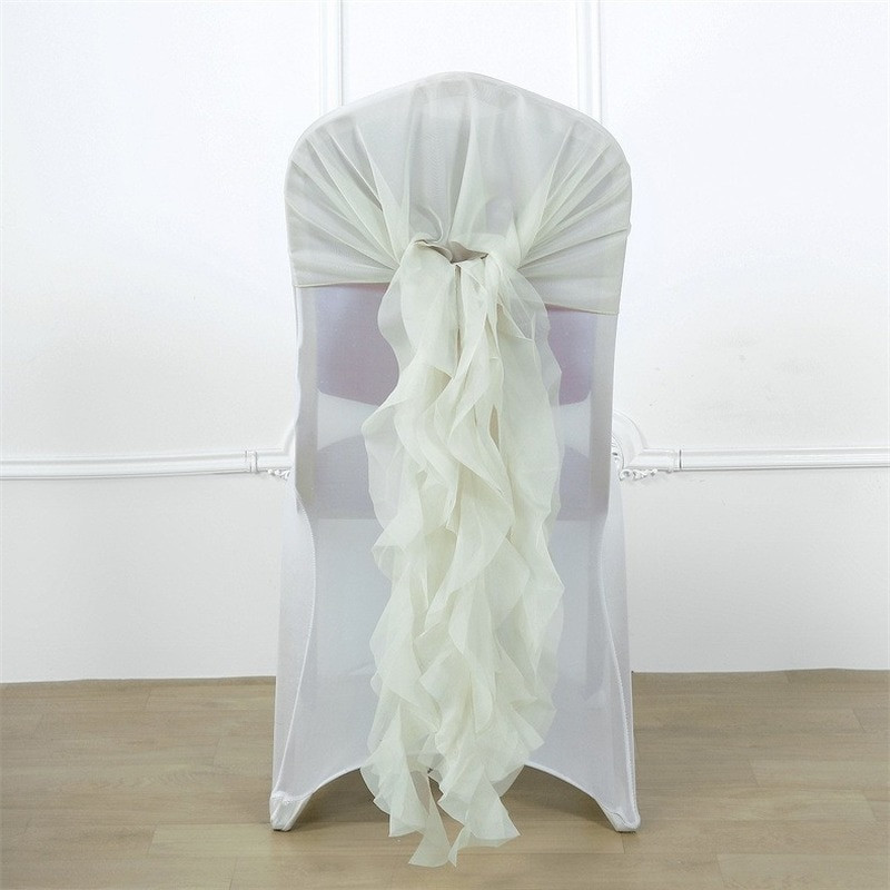 2 kom/lot Šifonska kapa za stolicu Prozirna Chiavari navlaka za stolicu Willow Sash Navlaka za stolicu s volanima Navlaka za stolicu na otvorenom Vanjski vjenčani dekor Prilagođeni
