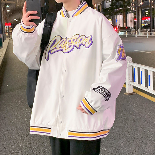 Sportos baseball kabát férfiaknak nyomattal és gombos rögzítéssel