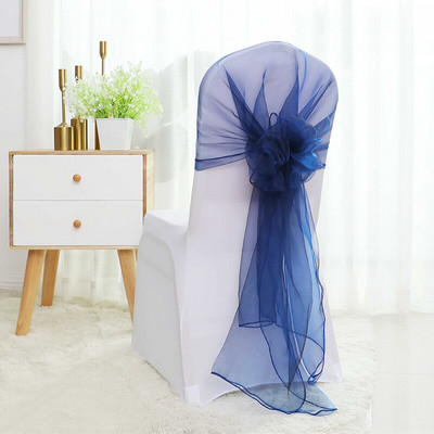 25gab 65 x 275 cm Caurspīdīgs organza kāzu krēsls priekšgala vērtnes krēsls kapuce mezgls lentes saites viesnīcas ballītes pasākuma noformējums