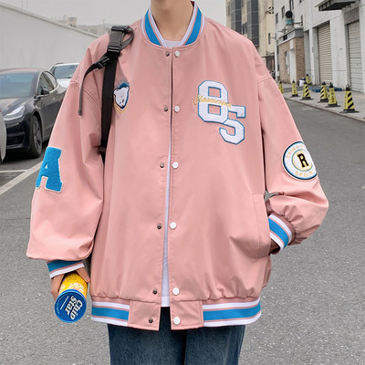 Jachetă de baseball subțire cu nasturi și inscripții