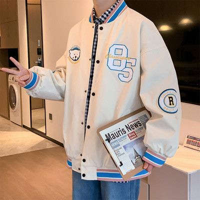 Jachetă de baseball subțire cu nasturi și inscripții