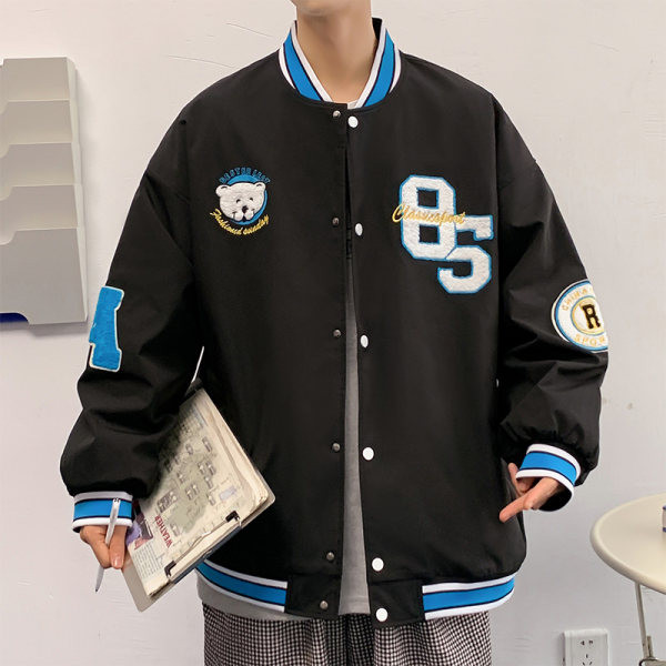 Jachetă de baseball subțire cu nasturi și inscripții
