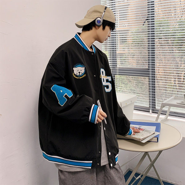 Jachetă de baseball subțire cu nasturi și inscripții