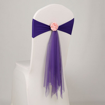 5 τμχ Φύλλα καρέκλας Χώρα διακόσμηση γάμου Κουρτίνα Φιόγκος Κορδέλα για πάρτι Πίσω καλύμματα Διακόσμηση Μπλε Οργάντζα Λουλούδι