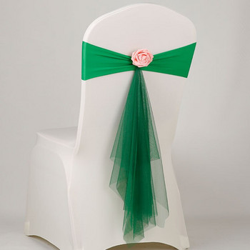 5 τμχ Φύλλα καρέκλας Χώρα διακόσμηση γάμου Κουρτίνα Φιόγκος Κορδέλα για πάρτι Πίσω καλύμματα Διακόσμηση Μπλε Οργάντζα Λουλούδι
