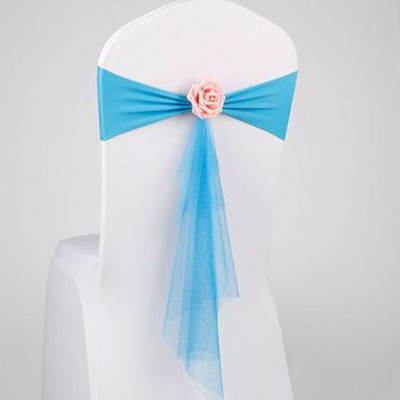 5db Székszárnyak Vidéki esküvői dekoráció csinos csomó függöny masni szalag parti bankett hátlapok dekoráció kék organza virág