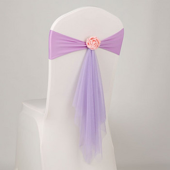 5PCS пояса за столове Country Outdoor Wedding Decor Knot Perde Purple Bow Сатенена панделка Банкет Покривало за колан Декорация Organza Event