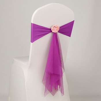 5PCS пояса за столове Country Outdoor Wedding Decor Knot Perde Purple Bow Сатенена панделка Банкет Покривало за колан Декорация Organza Event