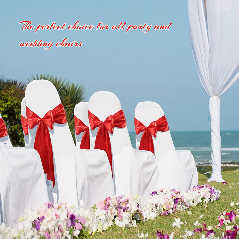 10/50 vienetų satino kėdžių varčios lankeliai vestuvių dekoravimui mazgo dangtelis atgal kaklaraištis Prekės banketų vakarėliams viešbučio renginiams dekoruoti