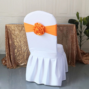 Еластична лента за стол от полиестер, възел, разтегателен пояс за стол с голямо цвете за банкет, хотел, сватба, рожден ден, украса