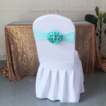 Ελαστική πολυεστερική πολυεστερική ζώνη καρέκλας με κόμπο φύλλο καρέκλα τεντωμένο φύλλο με μεγάλο λουλούδι για δείπνο Ξενοδοχείο Γάμος Διακόσμηση πάρτι γενεθλίων