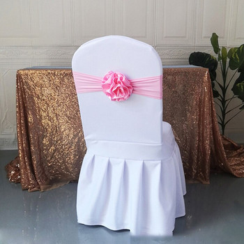Еластична лента за стол от полиестер, възел, разтегателен пояс за стол с голямо цвете за банкет, хотел, сватба, рожден ден, украса