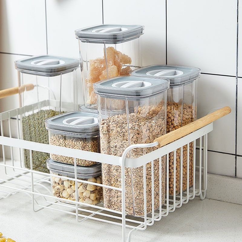 Háztartási átlátszó zárt tégely forgatható tárolódoboz Élelmiszertároló tartály Teljes kiőrlésű, nedvességálló konyhai rendszerező