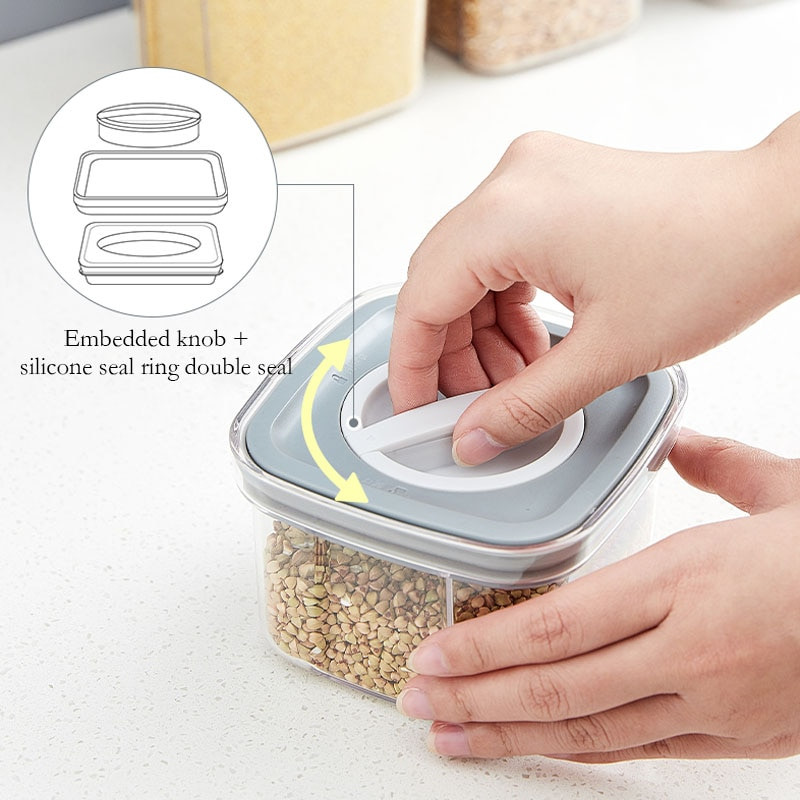 Háztartási átlátszó zárt tégely forgatható tárolódoboz Élelmiszertároló tartály Teljes kiőrlésű, nedvességálló konyhai rendszerező