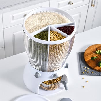 Κουζίνα μεγάλης χωρητικότητας 4 Grid Food Vacuum Grains Δοχείο Κάδος Dispenser Κουτί αποθήκευσης ρυζιού