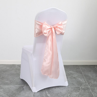 10PCS Превръзки Сватбен стол Възел за събития Mariage Декорация Консумативи Банкет Заден капак Цвете Лък Сатенена панделка Отвън Розово